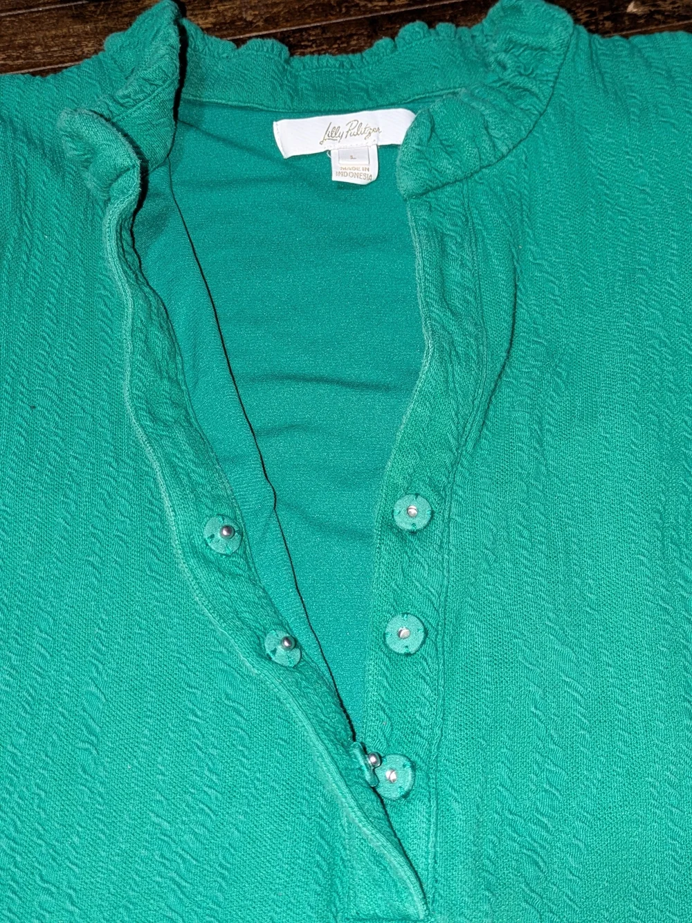Lilly Pulitzer Elsey Emerald Green Ruffle Neck Puff-Sleeve Blouse